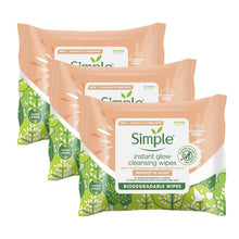 Load image into Gallery viewer, Simple Protect 'N' Glow Instant Cleansing Wipes for Dull &amp; Tired Skin, 3 or 6 Pk