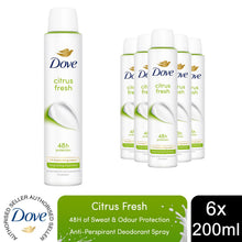 Load image into Gallery viewer, Dove Citrus Fresh Anti-Perspirant Aerosol 48H Sweat &amp; Odour Protection 200ml,6Pk