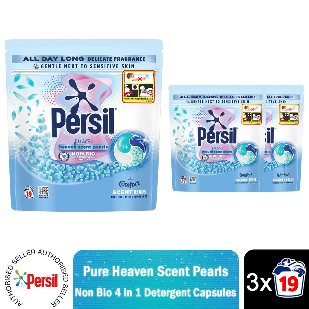 Persil Pure Heaven Scent Pearls Non-Bio 19 Washes Detergent Washing Capsules,3pk