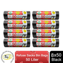 Load image into Gallery viewer, Tidyz Drawstring Refuse Sacks Bin Bags, Black 50L, 8 pack