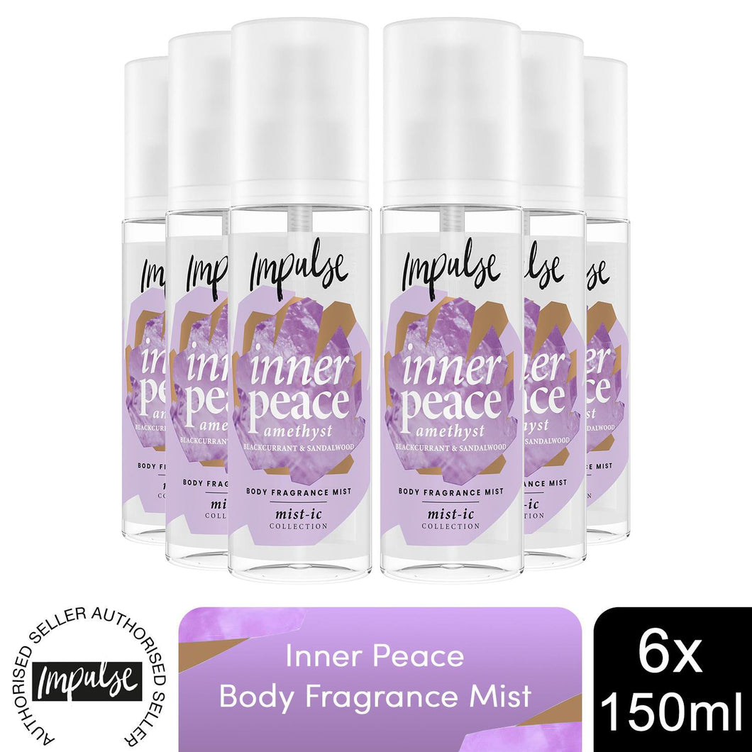 Impulse Body Fragrance Mist Inner Peace with Blackcurrant Scent 150ml, 6 Pack