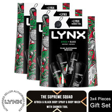 Load image into Gallery viewer, Lynx THE SUPREME SQUAD Africa &amp; Black 4 Pieces Gift Set for Him with Shower Tool