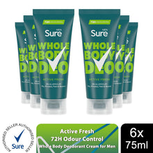Load image into Gallery viewer, Sure Men Whole Body Deodorant Cream Active Fresh w/ 72H Odour Control 75ml, 6 Pk