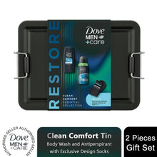 Load image into Gallery viewer, Dove Men+Care Tin Clean Comfort Essentials 2Pcs Gift Set for Him with Socks