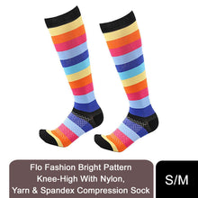 Load image into Gallery viewer, Flo Knee High Compression Socks Bright Pattern Support Travel Sports S/M or L/XL