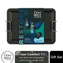 Load image into Gallery viewer, Dove Men+Care Tin Clean Comfort Essentials 2Pcs Gift Set for Him with Socks