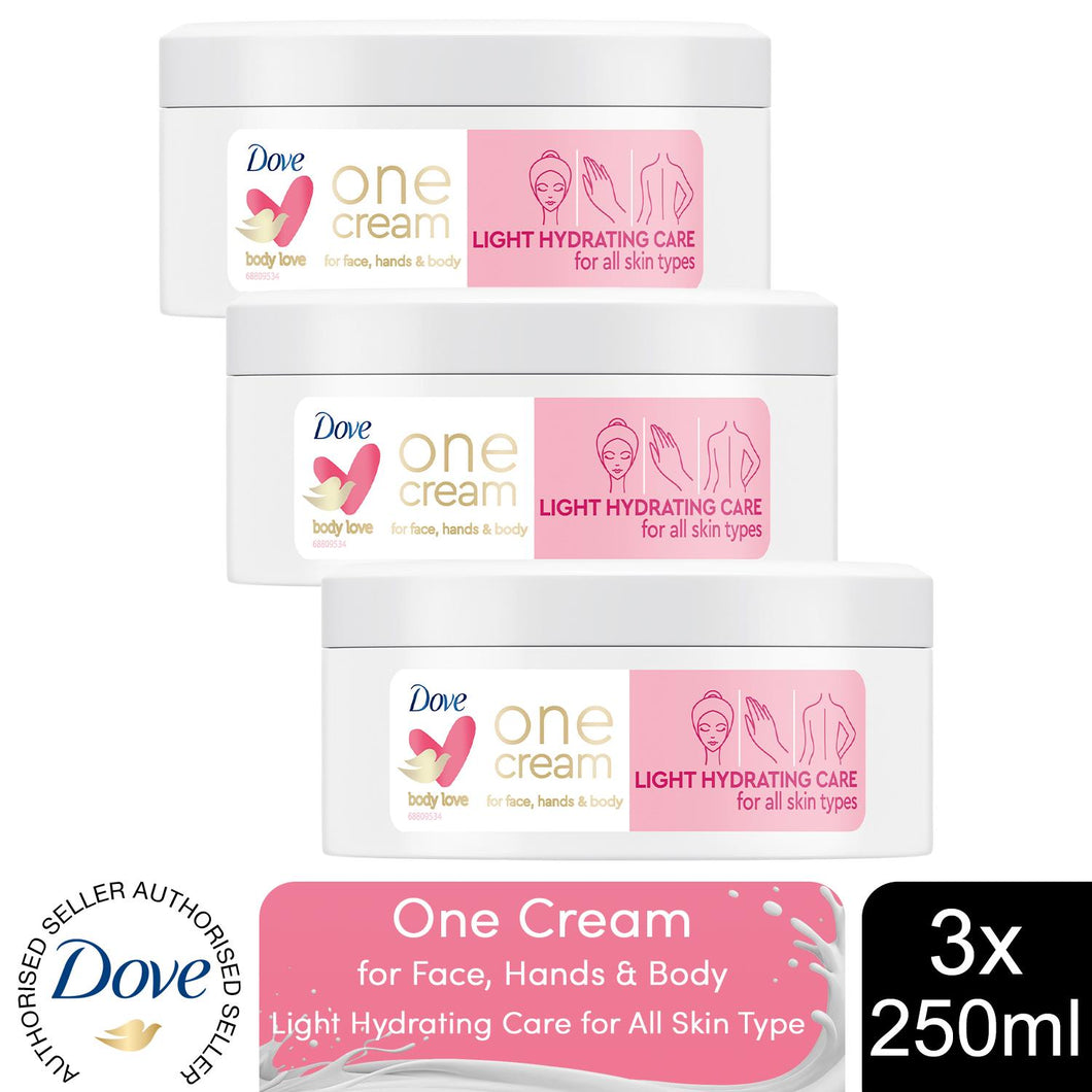 Dove Light Hydrating Care One Cream for Face,Hands & Body for All Skin 250ml,3pk
