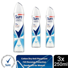 Load image into Gallery viewer, Sure Women Anti-perspirant 72H Nonstop Protection Cotton Dry Deodorant, 3x250ml