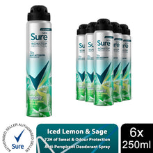 Load image into Gallery viewer, Sure Men Nonstop Protection Antiperspirant Deo Aerosol Iced Lemon&amp;Sage 250ml,6PK