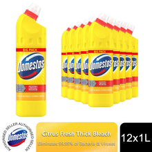 Load image into Gallery viewer, Domestos Thick Bleach Citrus Fresh Powerful Toilet &amp; Bathroom Cleaner 1L, 12Pk