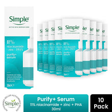 Load image into Gallery viewer, Simple Purify+ Niacinamide &amp; Zinc Face Serum 30ml 10 Pack, for Sensitive Skin