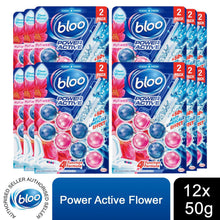 Load image into Gallery viewer, Bloo Toilet Rim Block Power Active Flower with 4 Cleaning Formula 2x50g 12 Pack