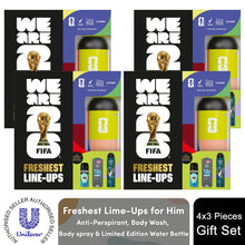 Load image into Gallery viewer, Freshest Line-Ups FIFA Gift Set for Him Body Wash, Spray &amp; Water Bottle