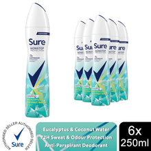 Load image into Gallery viewer, Sure Women Nonstop Protection Eucalyptus &amp; Coconut Antiperspirant Deo 250ml,6 PK
