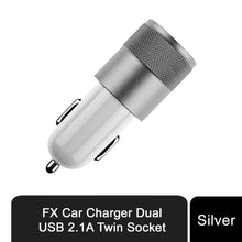Load image into Gallery viewer, FX Powabud Car Charger 2.1A Twin USB Socket Universal Charger, Silver