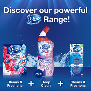 Bloo Toilet Rim Blocks Power Active Flower w/ 4 Function Cleaning Formula, 2x50g