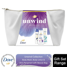 Load image into Gallery viewer, Dove Unwind Beauty Bag Gift Set - Anti-Stress Bodywash, Deodorant &amp; Lotion
