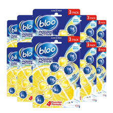 Load image into Gallery viewer, Bloo Power Active Toilet Rim Block Lemon Anti-Limescale 3 x 50g 10 packs