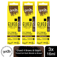 Load image into Gallery viewer, Got2b GEL Glued B&amp;E Tint Dark Brown or Black Strong Hold &amp; Flyaway 16ml, 3 Pack