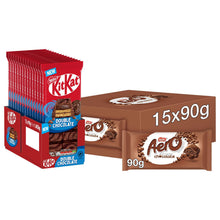 Load image into Gallery viewer, Nestle Sharing Bars, KitKat Double Chocolate 15x99g &amp; Aero Milk Chocolate 15x90g