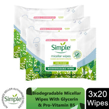 Load image into Gallery viewer, Simple Biodegradable Micellar Wipes with Glycerin &amp; Pro-Vitamin B5, 3 or 6 Pack