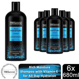 Tresemme Shampoo Rich Moisture with Vitamin E for All-Day Hydration, 6 x 680 ml