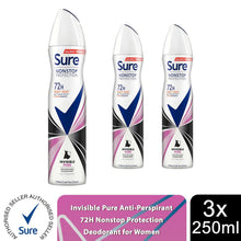 Load image into Gallery viewer, Sure Women Antiperspirant 72H Nonstop Protection Invisible Pure Deodorant, 3x250ml