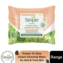 Load image into Gallery viewer, Simple Protect 'N' Glow Instant Cleansing Wipes for Dull &amp; Tired Skin, 3 or 6 Pk
