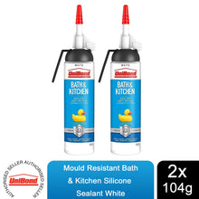 Load image into Gallery viewer, UniBond Mould Resistant Bath &amp; Kitchen Silicone Sealant White, 104g, 2pk