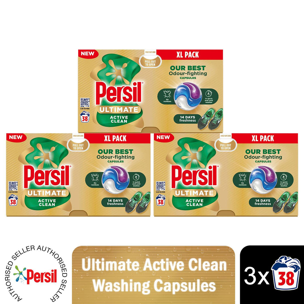 Persil XL Ultimate Washing Capsules Active Clean Stain Removal 38 Washes, 3 Pack