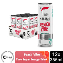 Load image into Gallery viewer, Celsius Live Fit Sparkling Energy Drink Peach Vibe with Zero Sugar 355ml, 12 Pk