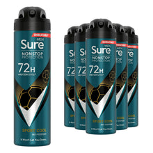 Load image into Gallery viewer, Sure Men Nonstop Protection 72H Anti-Perspirant Deodorant Sport Cool 150ml, 6pk