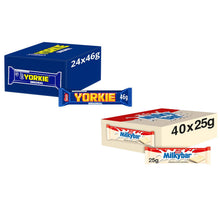 Load image into Gallery viewer, Nestle Chocolate Bar, Yorkie Chocolate Bar 24x46g &amp; Milkybar Chocolate 40x25g