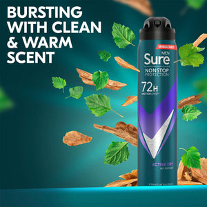 Sure Men Anti-perspirant 72H Nonstop Protection Active Dry Deodorant, 3x250ml