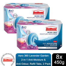 Load image into Gallery viewer, Unibond AERO 360 Moisture Absorber Lavender Garden Refill Tab - 8 x 450g