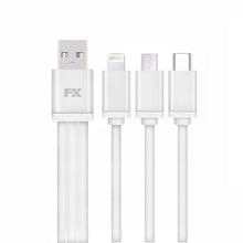 Load image into Gallery viewer, FX 3 in 1 iPhone, Type C and Micro USB Cable,  White