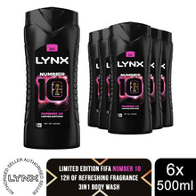 Load image into Gallery viewer, Lynx Limited Edition FIFA No 10 Mens 3 in 1 Body Wash Shower Gel 500ml, 6 Pack