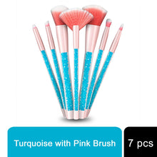 Load image into Gallery viewer, Cosmic Makeup Brush Set 7 Piece Turquoise Liquid Glitter Handle Beauty Tool Kit