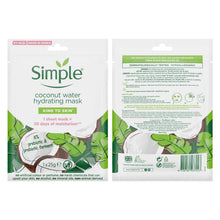 Load image into Gallery viewer, Simple Face Sheet Mask - Hydrating Coconut Water + Rich Moisture, 5 or 10 Pack