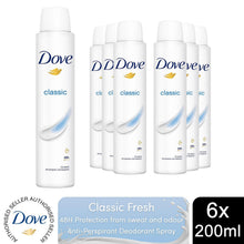 Load image into Gallery viewer, Dove Classic Anti-Perspirant with 48H Sweat Protection Deo for Women 200ml, 6pk