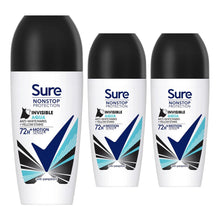 Load image into Gallery viewer, 3x Sure Women Motion Sense AP Deodorant Rollon 72H Nonstop, Invisible Aqua 50ml