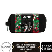 Load image into Gallery viewer, Lynx Africa THE TRIFECTA Bath &amp; Body 3 Pieces Gift Set for Him with Washbag