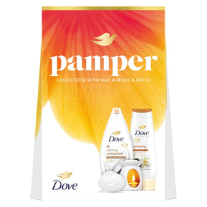Dove Pamper Collection Gift Set, Body Wash, Bath Soak, Beauty Bar & Wax Burner