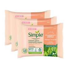 Load image into Gallery viewer, Simple Cleansing Face Wipes 3 Pack Protect N Glow Vitamin C Brightening 25 Wipes