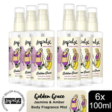 Load image into Gallery viewer, Impulse Body Mist Golden Grace with Jasmine &amp; Amber Fragrance 100ml, 6 Pack