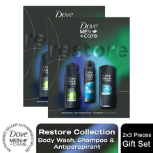 Load image into Gallery viewer, Dove Men+Care Restore Bodywash, Antiperspirant &amp; Shampoo Gift Set for Him