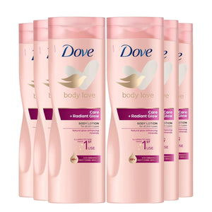 Dove Body Lotion Body Love Care + Radiant Glow for All Skin Types 400ml, 6 Pack