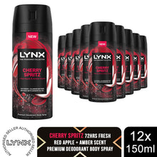 Load image into Gallery viewer, Lynx Men Deodorant Body Spray Cherry Spritz with 72Hrs Freshness 150ml, 12 Pack