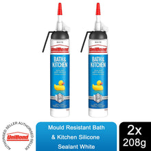 Load image into Gallery viewer, UniBond Mould Resistant Bath &amp; Kitchen Silicone Sealant White, 208g, 2pk