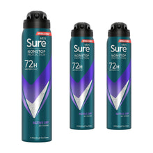 Load image into Gallery viewer, Sure Men Anti-perspirant 72H Nonstop Protection Active Dry Deodorant, 3x250ml